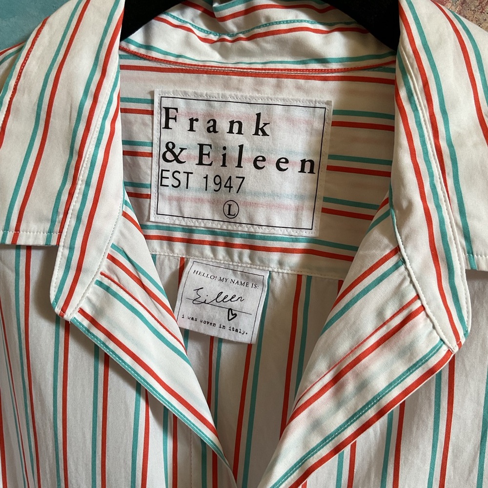 Frank & Eileen White Button-Down Shirt Eileen shirt with Red and Teal Stripes
